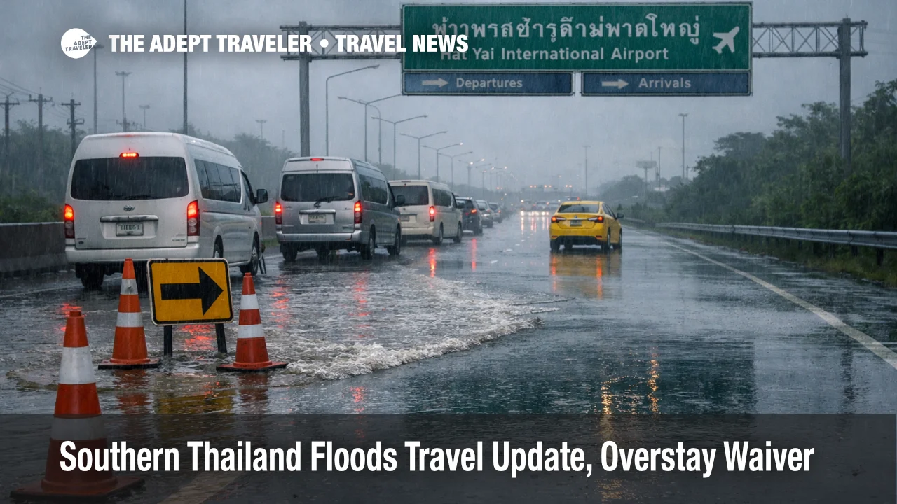 Southern Thailand floods travel delays near Hat Yai as road transfers reroute and tourists use overstay exemption