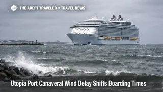 Utopia Port Canaveral delay as strong winds hold a cruise ship offshore, signaling late debarkation and boarding
