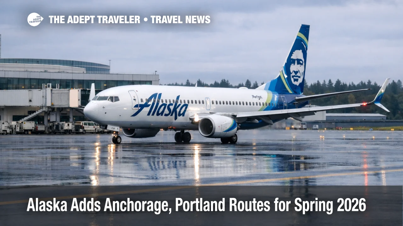Alaska Airlines Anchorage Portland routes, Alaska jet taxiing at PDX as travelers plan new 2026 nonstops