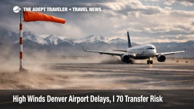 Jet taxis at Denver International Airport as Denver airport high wind delays threaten same day mountain transfers