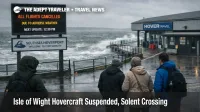 Isle of Wight hovercraft suspended, travelers wait at Southsea Hoverport as rough Solent seas delay crossings