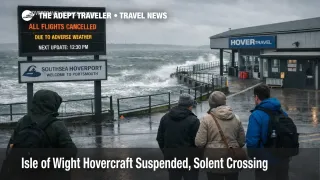 Isle of Wight hovercraft suspended, travelers wait at Southsea Hoverport as rough Solent seas delay crossings