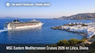 MSC Eastern Mediterranean Cruises 2026 ship sails off Mykonos as travelers plan Venice and Rome embarkations