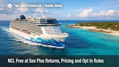 NCL Free at Sea Plus pricing as an NCL ship sails near Great Stirrup Cay, helping travelers budget add ons