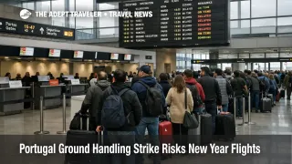 Portugal ground handling strike causes long check in lines at Lisbon Airport (LIS) departures hall near New Year