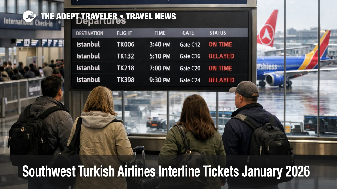 Southwest Turkish interline tickets signal new gateway connections at Chicago O'Hare gates, with travelers checking boards