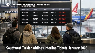 Southwest Turkish interline tickets signal new gateway connections at Chicago O'Hare gates, with travelers checking boards