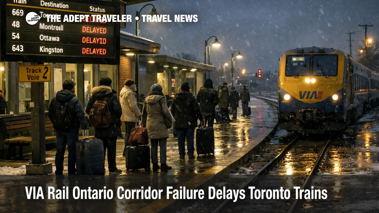 VIA Rail Ontario corridor failure leaves travelers waiting at Brockville station as screens show major delays