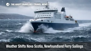 Nova Scotia Newfoundland ferry weather forces a Marine Atlantic ferry through rough seas near North Sydney