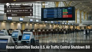 U.S. air traffic control shutdown pay bill planning shown by quiet DCA check in hall with flight board delays and cancellations