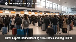 Luton airport ground handling strike slows bag drop and baggage reclaim as travelers watch delays at the terminal.