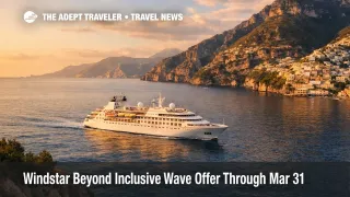 Windstar Beyond Inclusive wave offer bundles perks on a small ship sailing the Mediterranean near Italy