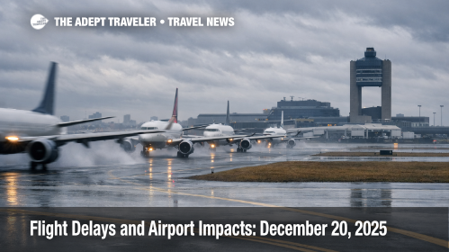 FAA delay outlook US airports, jets queue on a windy, low cloud runway at Boston Logan as delays build