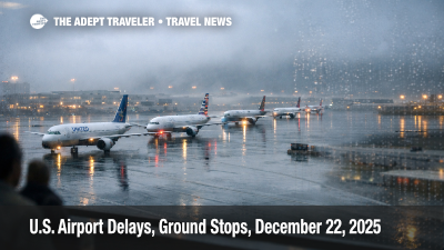 U.S. airport delays December 23 shown on SFO departure screens as wind triggers ground delays and missed connections