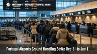 Portugal ground handling strike shows long bag drop lines at Lisbon Airport departures for New Year flights