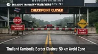 Thailand Cambodia border clashes shown by a closed land checkpoint, reinforcing the 50 km avoid zone for overland travelers