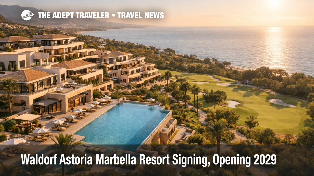 Waldorf Astoria Marbella resort overlooks Costa del Sol golf and sea, signaling a new 2029 luxury opening