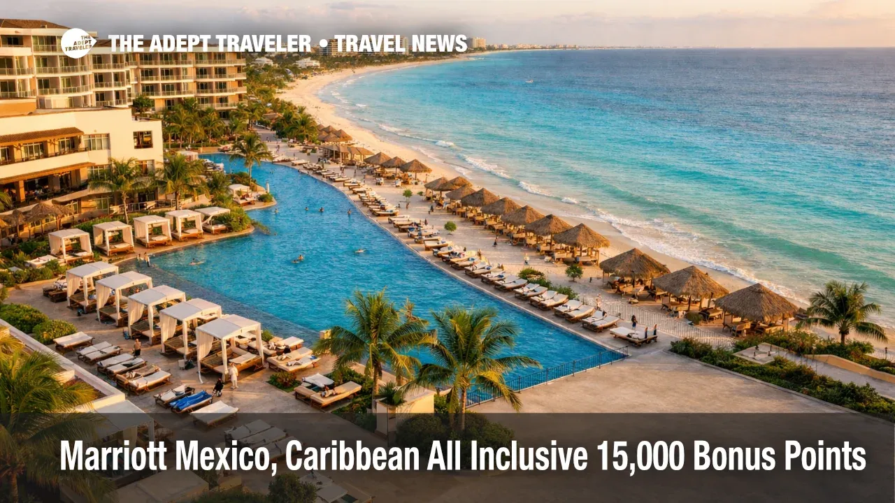 Marriott all inclusive 15,000 bonus points offer, Cancun resort scene showing peak demand during the promo stay window