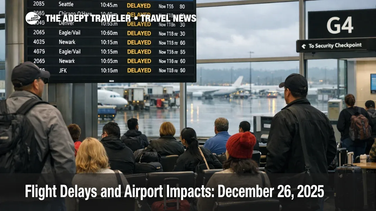 U.S. airport delays December 26 as travelers watch delayed flights on boards at San Francisco International Airport