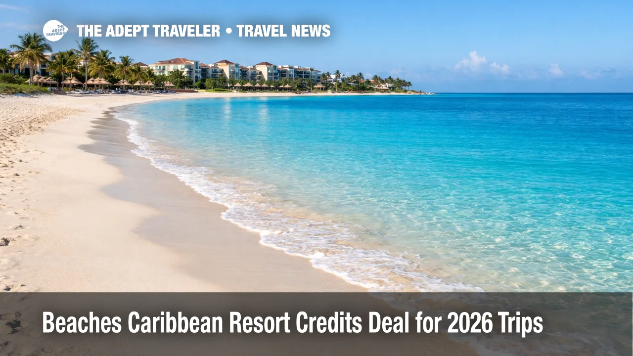 Empty Grace Bay shoreline shows Beaches Caribbean resort credits value, helping families plan around 2026 blackout dates