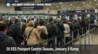EU EES passport control queues grow in a Paris CDG arrivals hall as non EU travelers enroll biometrics before January 9 ramp