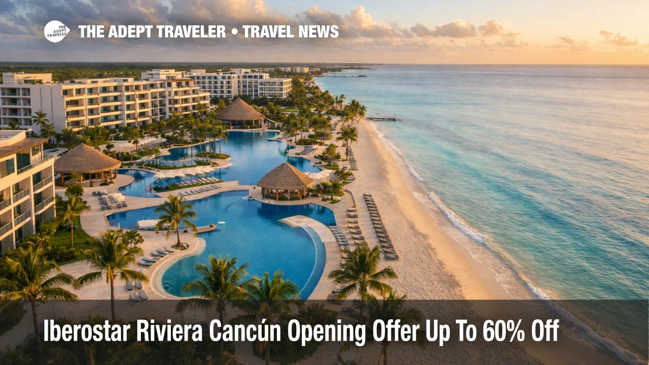 Iberostar Selection Riviera Cancún opening offer at new beachfront resort, pools and Caribbean shoreline in view