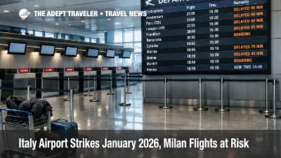 Italy airport strikes January 2026, closed check in desks at Milan Linate signal disruption risk