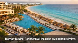 Marriott all inclusive 15,000 bonus points offer, Cancun resort scene showing peak demand during the promo stay window