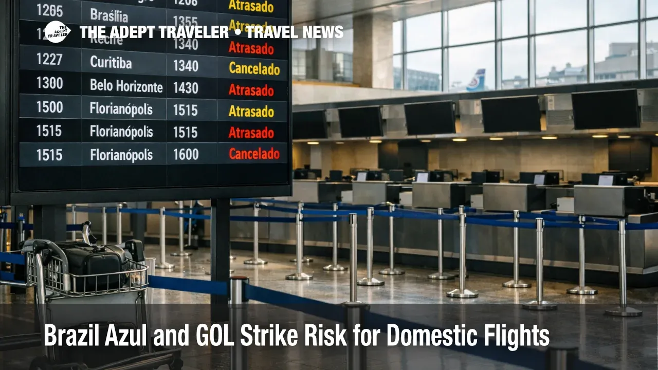 Brazil Azul GOL strike risk shown by Congonhas boards with delayed and canceled domestic flights in São Paulo