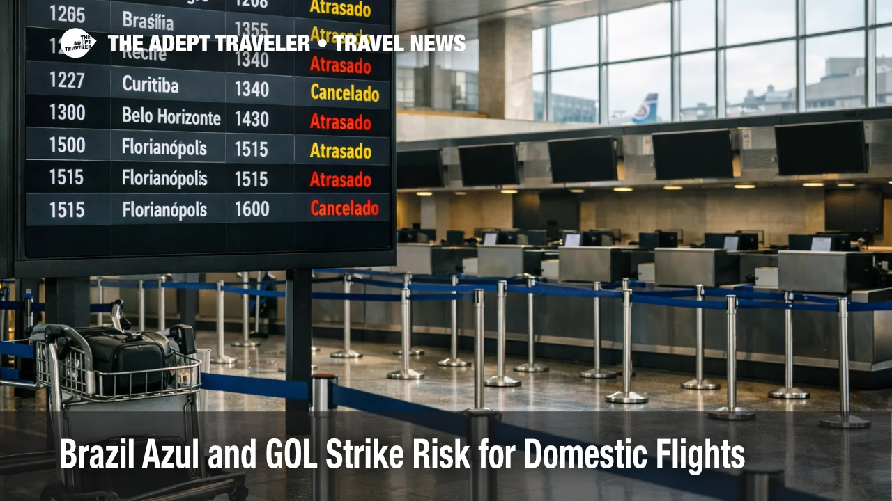 Brazil Azul GOL strike risk shown by Congonhas boards with delayed and canceled domestic flights in São Paulo