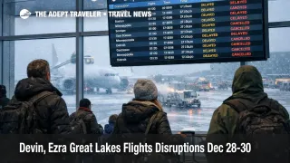 Devin Ezra Great Lakes flights show delays on Chicago O'Hare boards as snow and ice strain connections