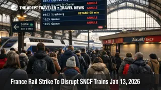 France rail strike Jan 13 shown at Paris Gare de Lyon with a departures board listing canceled SNCF trains and waiting travelers