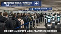 Schengen EES biometric border queues at CDG show long passport control lines that threaten tight onward connections