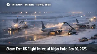 Storm Ezra flights Dec 30 snarl a snowy U.S. hub runway as deicing and low clouds drive delays and cancellations