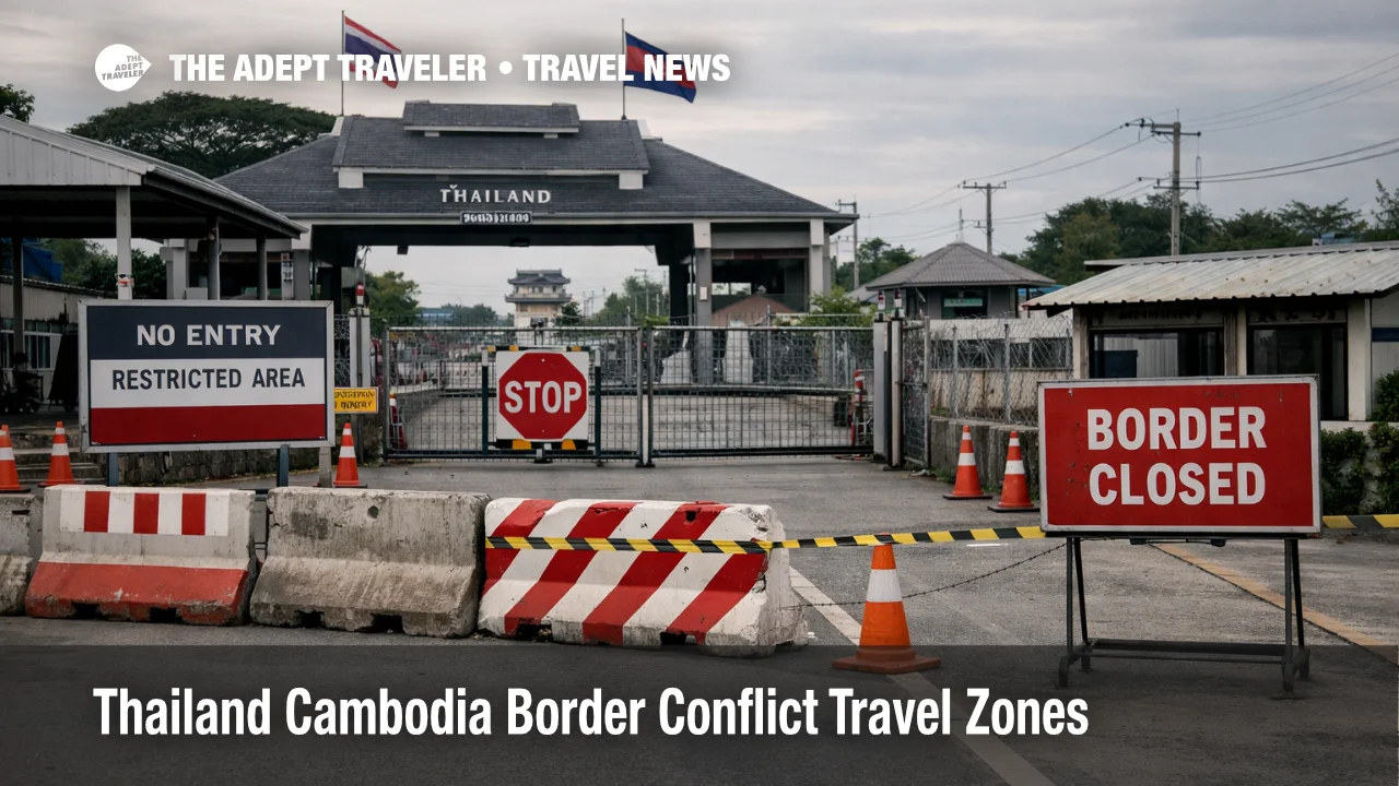 Closed Thailand Cambodia border gate shows border conflict travel restrictions and closed crossings near the frontier