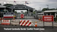 Closed Thailand Cambodia border gate shows border conflict travel restrictions and closed crossings near the frontier