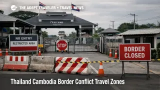 Closed Thailand Cambodia border gate shows border conflict travel restrictions and closed crossings near the frontier