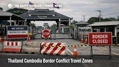 Closed Thailand Cambodia border gate shows border conflict travel restrictions and closed crossings near the frontier