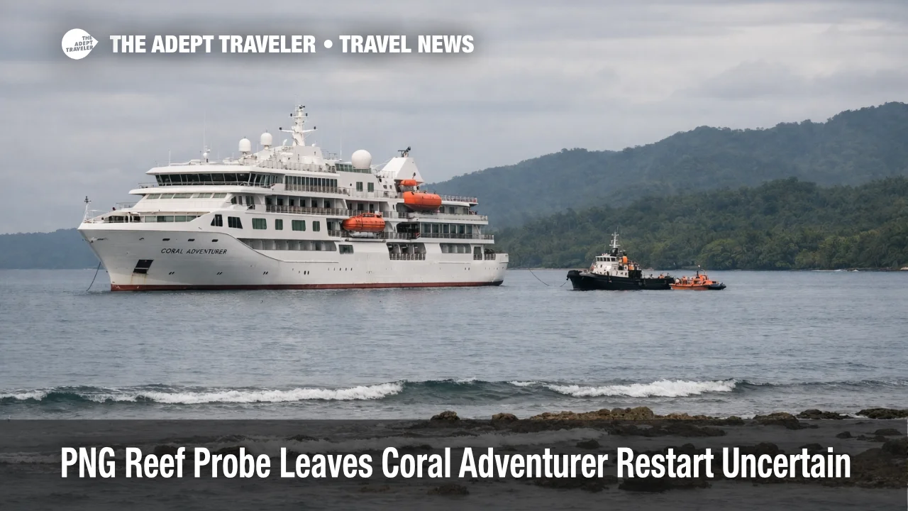 Coral Adventurer PNG investigation keeps an expedition ship at anchor off Lae as restart timing stays unclear