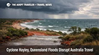 Storm clouds over the Kimberley coast as Cyclone Hayley Australia travel disruption forces road and flight reroutes