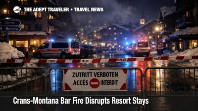 Crans-Montana bar fire cordon blocks resort streets, forcing hotel guests to reroute transfers and plans