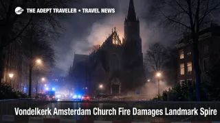 Vondelkerk Amsterdam church fire forces cordons as travelers reroute around Vondelpark streets at night