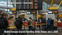 Madrid Barajas ground handling strike leaves queues at T4 and delay boards, signaling baggage and flight disruptions