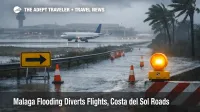Malaga flooding flight diversions as a rain-soaked AGP runway and flooded access road slow Costa del Sol transfers