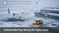 Snowy ramp at Inverness Airport as Scotland amber snow warning disrupts Highlands flights and ferries