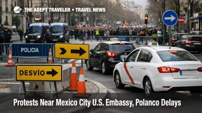 Polanco traffic disruptions near Mexico City U.S. Embassy with barricades on Legaria, forcing reroutes for MEX transfers