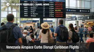 Venezuela airspace curbs Caribbean flights as passengers wait beneath cancellation boards at San Juan airport