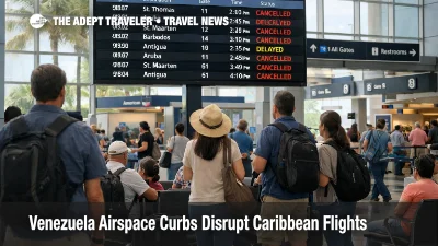 Venezuela airspace curbs Caribbean flights as passengers wait beneath cancellation boards at San Juan airport