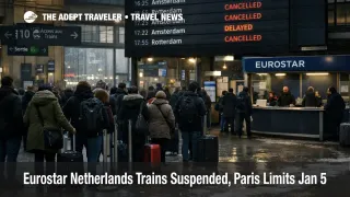 Eurostar Netherlands trains suspended as passengers wait under the departures boards at Paris Gare du Nord