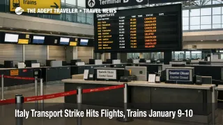 Leonardo da Vinci-Fiumicino shows Italy transport strike flights trains risk with closed counters and delays board